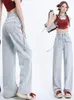 Jeans Femme Deeptown Y2K Esthétique Bleu Large LGE Femmes Style Coréen Oversize Denim Pantalon Kpop Harajuku Streetwear Ceinture Design Pantalon