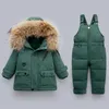 Unten Mantel 2 teile/satz Kleidung Set Jungen Winter Jacke Baby Mädchen Kleidung Overall Kinder Verdicken Warme Parka Mantel Kinder Schneeanzug