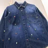 Blouses Femmes Designer Marque Femmes Bleu Jean Tops Manteau Casual Lâche Westernized Diamant Incrusté Chemise 2023 Automne