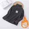 Hoodies moletons inverno bebê menino camiseta listrado meninas camisetas e tops pelúcia espessada manga longa gola alta roupa interior roupa infantil 230830