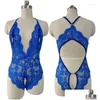 BHs Sets Frauen Spitze Hohl BH Set Y Crotchless Blau Dessous Erotische Kostüme Teddy Baby Puppe Kleid Tief V Offene Porno Unterwäsche Drop D Dhwex