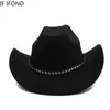 Breda Brim Hats Bucket Gentleman Western Cowboy Hat for Men's Vintage Cowgirl Jazz Cap med läder Toca Sombrero 230830