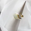 Cluster Rings Authentic 925 Sterling Silver Inlaid Natural White Jade Petal Fashion National Style Women Opening Justerbar ring