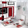 Shower Curtains Geometric Blue Shower Curtain Set Non-Slip Rug Cover Bath Mat Black Gray Bathroom Decor Set Waterproof Shower Curtain R230830