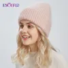 Beanie Skull Caps Disfrutefur Warm Angora Wool Hats para mujeres Suave Grueso Mujer Invierno Punto Moda Ancho Puños Plain Rusia Ski Brand Beanie 230829