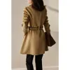 Womens Wool Blends Women Autumn Winter Elegant Coat with Belt Solid Color Long Sleeve Chic Outterwear Ladies Jacket Overcoat Vintage 230830