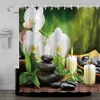 Douchegordijnen Zen Meditatie Douchegordijn Lotusbloem Steen Groene Bamboe Bloem Landschap Waterdichte Stof Badkamer Decoratie R230830