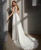 Eleganti abiti da sposa a V-Neck Elegant Long Chiffon con abito da sposa a sweep avorio in pizzo