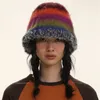 Beanieskull Caps Japanese Gradient Wool Vintage Color Stripe Beanies Women Handmade virkning Beanie Tjock varm stickad hatt Vinterhink 230830