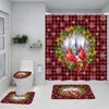 Douchegordijnen Landschap Douchegordijn Badmatten Set Rode Vogel Berry Kerst Badkamer Decor Tapijt Antislip Tapijt Cover R230830