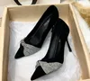 New Rhinestone Black Sexy Pumps Pointed Toe Stiletto Shallow Mouth Comfortable Office Leisure Pumps Women'S Shoes Size 34-40