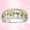 Band Rings Fashion Income Lucky Elephant Ladies Ring Two Tone Round Cut Animal Jewelry Wedding Anniversary Engagement Birthday Gifts 230830