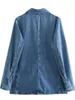 여성용 재킷 Xeasy 2023 여름 여성 단색 버튼 주머니 장식 장식 캐주얼 빈티지 스트리트웨어 카우보이 외곽웨어