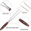 Gereedschap 12/14-inch metalen vork met houten handvat Roestvrij staal serveren/snijwerk voor grill BBQ-koken - keuken