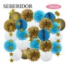 Outros suprimentos de festa de evento Conjunto de ouro azul marinho redondo bola de papel lanterna diy tecido flor estrelas para crianças menino menina aniversário batismo festa de casamento favor 230829