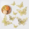 Wall Stickers 12Pcs Hollowed 3D Butterfly Sticker Rose Gold Silver Colorful Glass Window Glossy Paper Home Year Decorations 230829