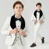 Костюмы мальчик формальный костюм для костюмов мальчики белый жаккардовый костюм цветочные мальчики дети свадебные смокинг 230829