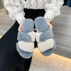 Chinelos de algodão peludo peep toe grosso sola mulheres branco liso outwear senhoras slides outono flip flops mulher