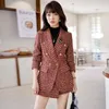 Robe de deux pièces femmes Tweed Plaid Y2K costume Blazer Jackert manteau haut pantalon ensemble correspondant tenue hiver bureau travail vêtements de haute qualité