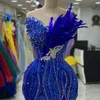 Aso Ebi Arabische Mermaid Royal Blue Prom Dress Crystals Lound Lace Evening Formeel feest tweede receptie verjaardag verlovingsjurken jurken jurken robe de soiree