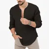 T-shirt da uomo 2023 Primavera Estate Casual Uomo Pullover allentato Cotone Lino Abbigliamento Tempo libero Manica lunga Scollo a V T-shirt da uomo Vintage Colore puro