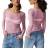 T-shirts pour femmes Femmes Été Transparent Sheer Crop Tops À Manches Longues Ajusté Court Dentelle Sortir Pour La Fête