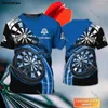 Herren-T-Shirts, individueller Name, Blau, Darts, Dartscheibe, 3D-Allover-Druck, Herren-T-Shirt, männlich, Sommer, Rundhalsausschnitt, T-Shirt, weiblich, Oberteil, Unisex, Milchfaser