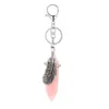 Alloy Feather Natural Gemstone Keychain Wallet, Backpack, Small Pendant, Transportation Gift for Friends and Family