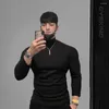 Magliette da uomo Autunno Inverno Collo alto da uomo T-shirt a maniche lunghe Sport Abbigliamento fitness di marca alla moda Collant elasticizzati