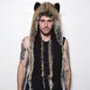 BeanieSkull Caps MenWomen Faux Fur Hood Animal Hat Ear Flaps Gloves 3in1 Wolf Plush Warm Imitation Hats Cap with Scarf 230829