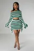 Work Dresses Felyn 2023 Arrival 2 Pcs Women Set Striped O-neck Tops Ruffles Mini Dress Casual Elastic Outfits