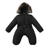 Down Ceket Uzun kollu kış kuzu ve pamuklu astar katı kız bebek snowsuit romper kapüşonlu sıcak dış giyim ceket tulum