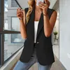 Trajes de mujer Blazer para mujer Chaleco Solapa Un solo botón Sin mangas Viaje de negocios formal Bolsillos de parche rectos Longitud media Abrigo de traje de dama