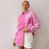 Blusas femininas algodão linho camisa longa rosa casual manga comprida camisas soltas verão 2023 moda oversized