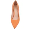 Dress Shoes Lovirs Womens Orange Green Office Basic Slip On Flock Pumps Stiletto Mid-Heel Pointy Toe For Party Size US 4-13