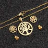 WANGAIYAO – ensemble collier et boucles d'oreilles, pendentif rond arbre de vie, tempérament, chaîne de clavicule plaquée or