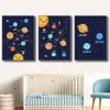 Nordique Kawaii dessin animé affiche système solaire planète terre espace toile peinture mur photo pépinière pour enfants chambre salon Art décor à la maison sans cadre Wo6