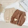 Trousers Spring And Autumn born Baby Boys with Pocket Bear Striped Cartoon Cotton Korean Fashion Soft Casual 230829