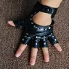 Mittens 1 Pair Halloween Black Pu Leather Fingerless Gloves Female Half Finger Driving Women Fashion Punk Gloves Dance Rivets Gloves 230830