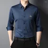 Camisas casuais masculinas marca de luxo homens cor sólida clássico lapela camisa tendência de alta qualidade tecido designer de negócios manga longa topo