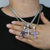 Pendant Necklaces Men Women Colorful Blue Pink Purple Colorful Cz Cross Pendant Necklace Iced Out Bling 5A Cubic Zirocnia Hip Hop Jewelry 230830