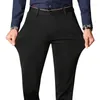 Herrdräkter höga stretchklänning byxor midja elastisk formell kostym kontorsföretag klassiska casual män ljusgrå