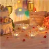 Mum Tutucular Cam Çay Işık Tutucu Adive Gökkuşağı Renk Noel Evlilik Yıldönümleri için Zarif Taç Tealight Restoran Tablo OTJW6