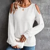 Vrouwen Truien Vrouwen Casual Knop Lange Mouw Effen Kleur Trui Tees O-hals Off Schouder Mode T-shirts Herfst Losse