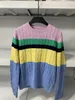 Maglione lavorato a maglia a maniche lunghe a righe multicolori New Ralph autunno inverno Maglione girocollo lavorato a maglia in lana grossa intrecciata colorata