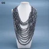 Hänghalsband guaiguai smycken 18 "-32" 11 trådar naturliga sötvatten svart pärlkeshi halsband för kvinnor