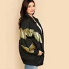 Women's Plus Size Outerwear Coats Plus Size Spring Autumn Loose Casual Jacket Women Gold Black Streetwear Metallic Oversize Coat Female Large Size 230829