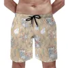 Shorts masculinos feliz páscoa verão floral com coelhos brancos surf calças curtas homens secagem rápida casual plus size praia troncos