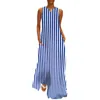 Abiti casual Blu navy Abito nautico bianco Strisce diagonali Elegante Maxi Streetwear Lungo scollo a V Vestido oversize personalizzato