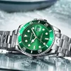 Orologi da polso Classico orologio di lusso verde da uomo Lunetta girevole Quadrante luminoso Cinturino in acciaio inossidabile Orologi meccanici alimentati a batteria KIMSDUN 230829